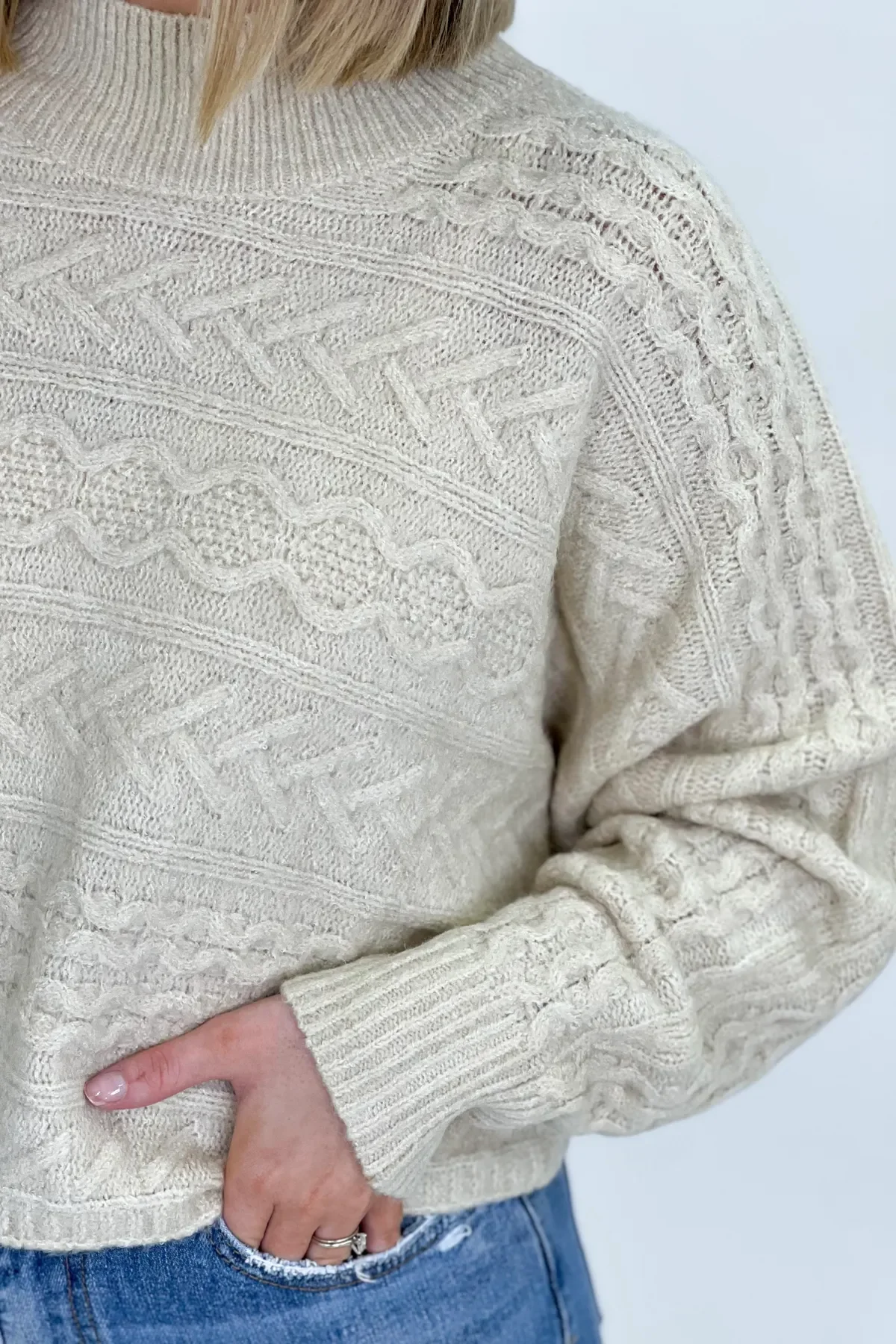 Cloud Cream Cable Knit Cropped Sweater - Image 4