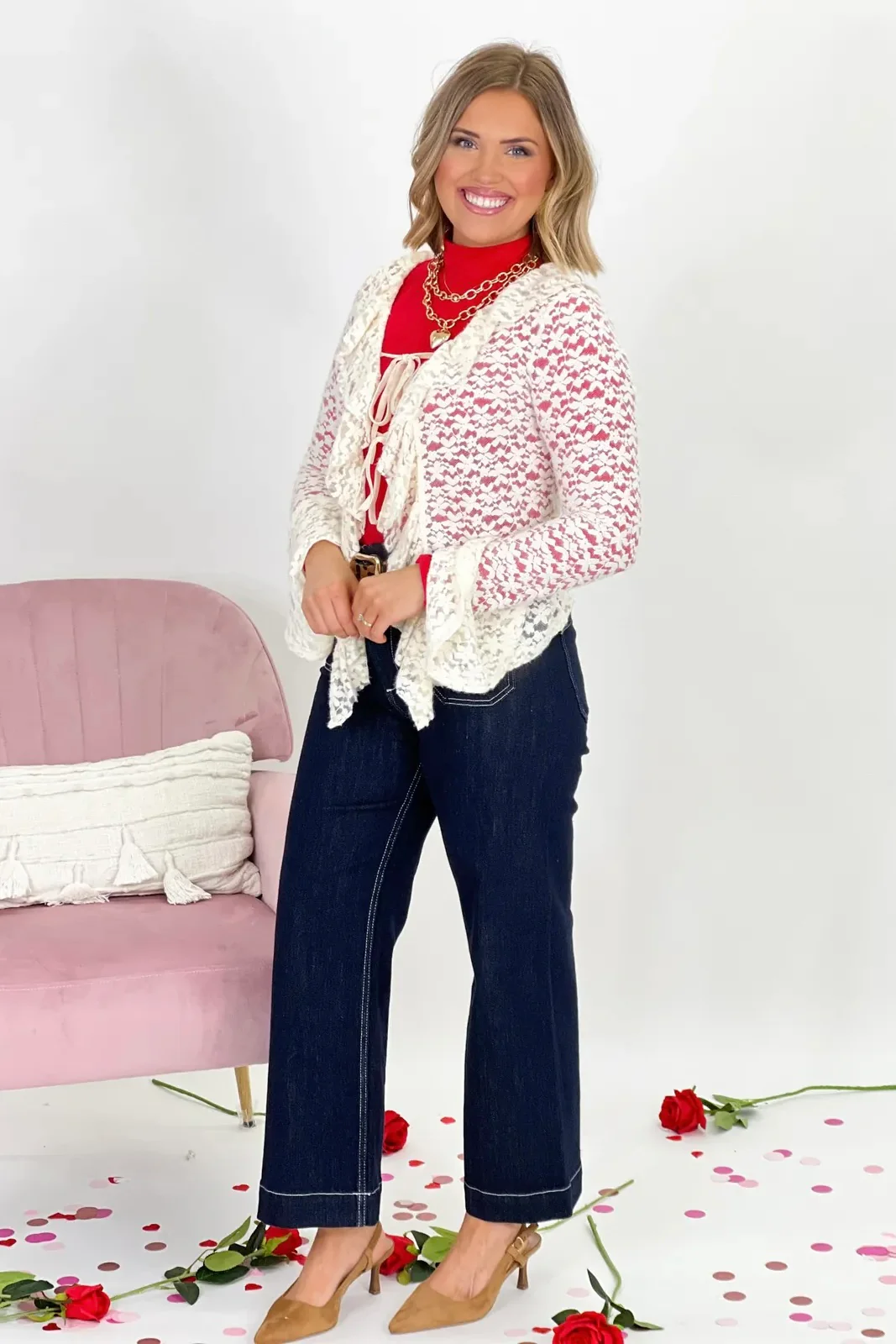 Cream Lace Tie Front Cardigan - Image 3