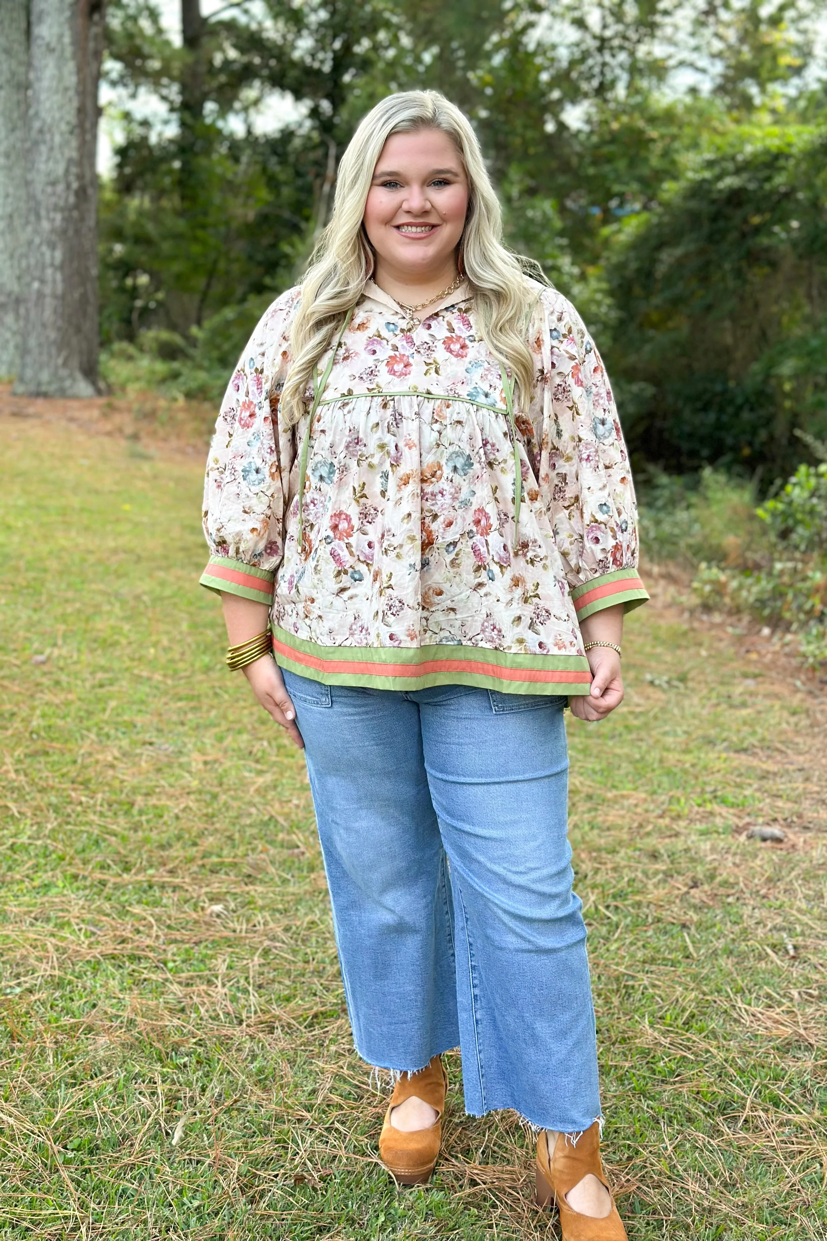 Ecru Floral Tie Detail Top - Image 4