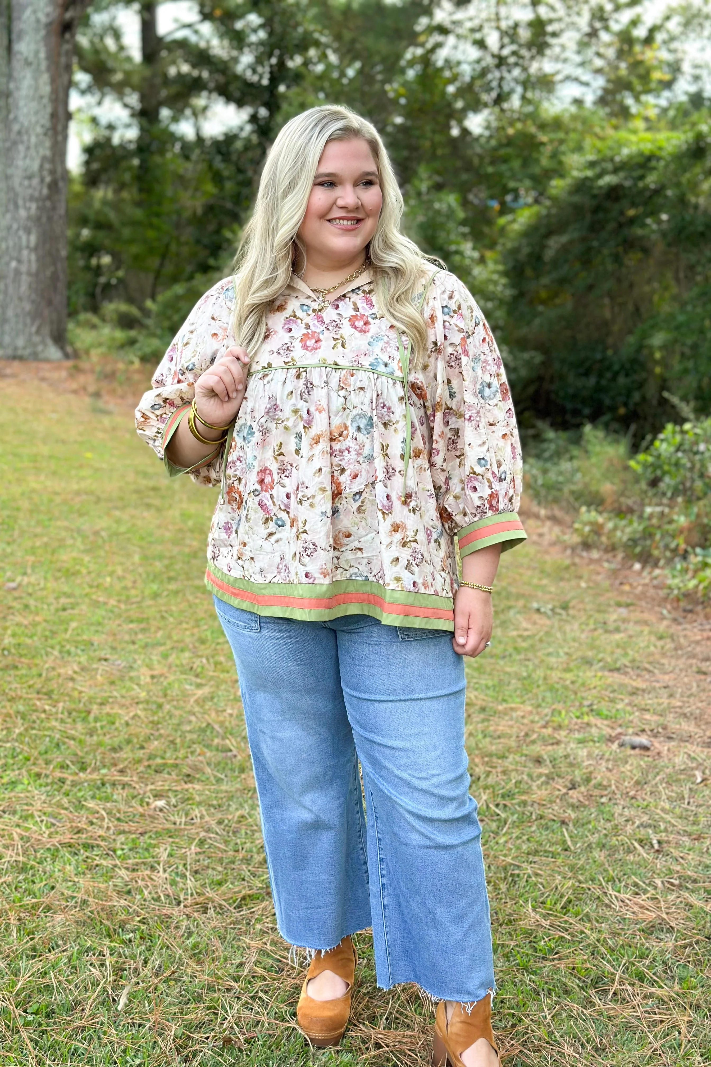 Ecru Floral Tie Detail Top - Image 5